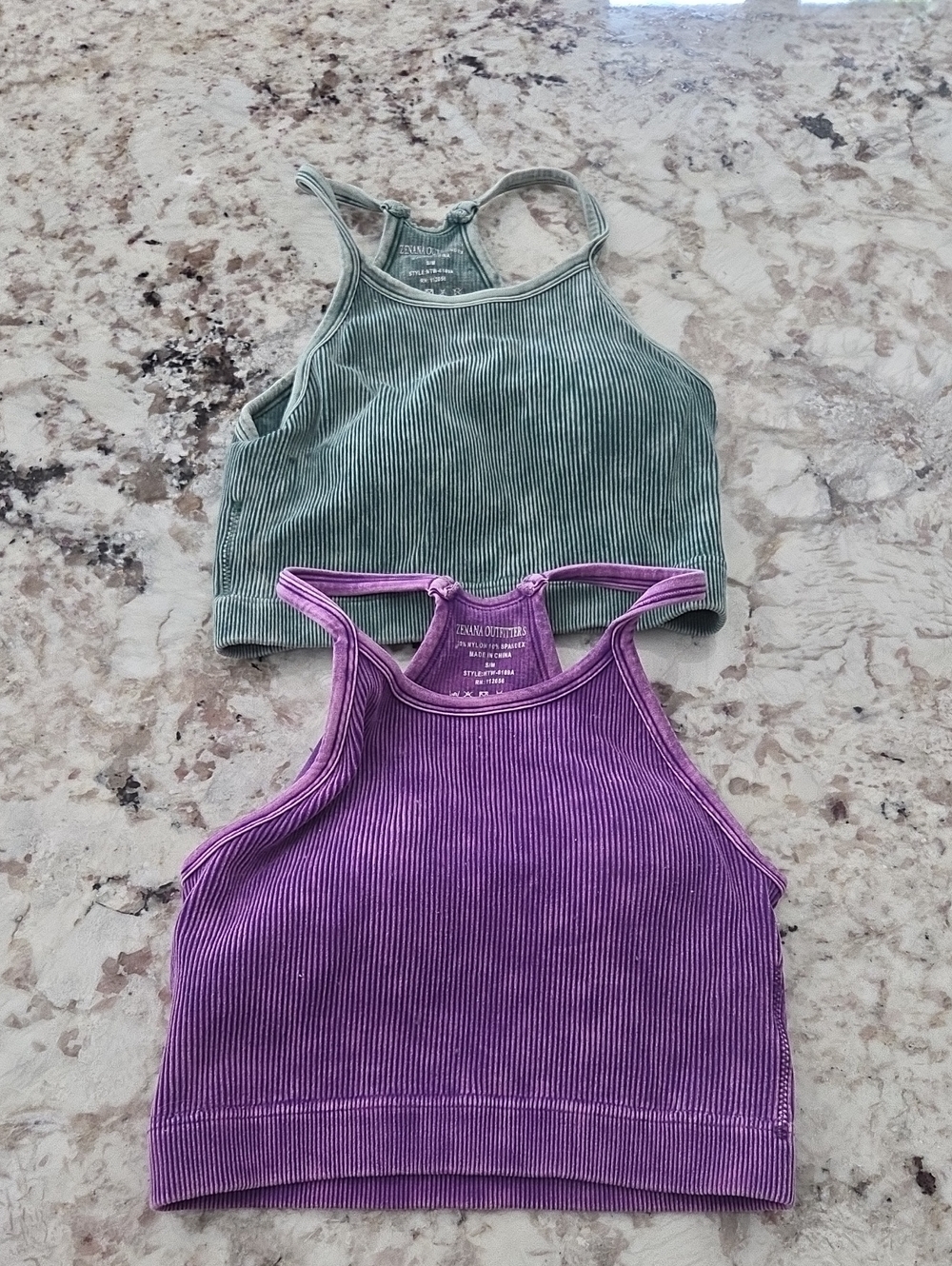 Ribbed Tank Crop Top Set - Purple & Sage